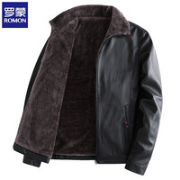 罗蒙(ROMON)皮衣男加绒加厚秋冬季保暖男士仿皮夹克中老年爸爸冬装外套N227 黑色 180