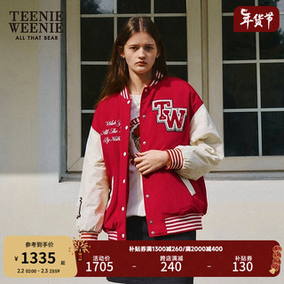 Teenie Weenie小熊2024年早春学院圣诞红色棒球服棉服新年外套 红色 160/S