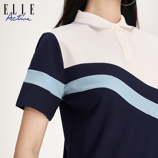 ELLE ACTIVE运动撞色polo领连衣裙夏季时尚气质减龄针织短袖透气网球裙 蓝/白色 XL