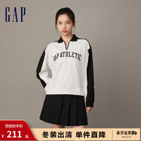 Gap女装冬季2023LOGO纯棉半开襟POLO领T恤836108宽松廓形上衣 白色 155/76A(XS)亚洲尺码