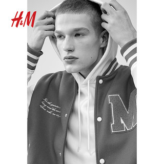 H&M男装2024春季复古美式高街立领标准版型棒球外套1208294 亮蓝色/白色 1