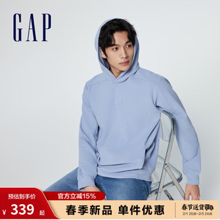 Gap 盖璞 男女装春季2024LOGO纯色基础款华夫格连帽衫889273卫衣 天蓝色 175/96A(L)亚洲尺码