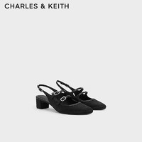 CHARLES&KEITH24春季龙年双绊带粗跟玛丽珍鞋凉鞋CK1-60920370 BLACK TEXTURED黑色纹理 34