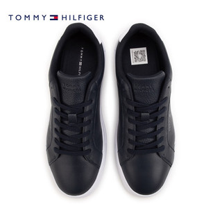 TOMMY HILFIGER24新款春季男装撞色鞋尾字母压纹牛皮革休闲运动板鞋04972 藏青色DW5 40