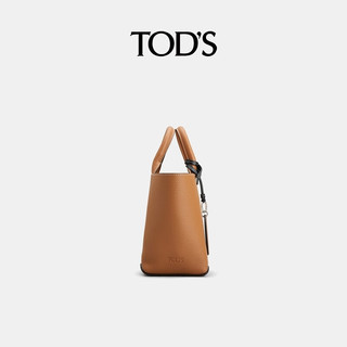 TOD'S【】2024早春女士迷你皮革拼帆布托特包单肩斜挎包 浅棕/奶油色 PZ