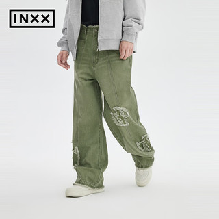 英克斯（inxx）Standby 潮流复古休闲宽松直筒牛仔裤长裤XME1220238 军绿色 S