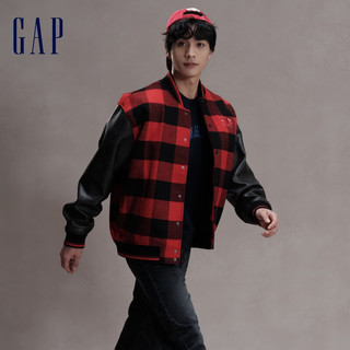 GapX 8ON8联名 龙年男装春季2024新年羊毛针织夹克836127 红黑方格 185/108A(XXXL)亚洲尺码