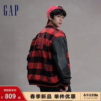 GapX 8ON8联名 龙年限定男装春季2024新年羊毛针织夹克836127 红黑方格 185/108A(XXXL)亚洲尺码