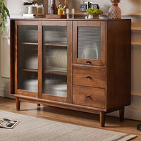 JIAYI 家逸 实木餐边柜客厅家用简约现代酒柜储物柜轻奢厨房柜茶水柜 三门两抽柜胡桃色