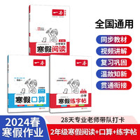 一本寒假阅读 口算 练字帖（共3册）二年级上下册 2024版小学衔接作业巩固预习阅读理解思维专项训练 阅读 口算 练字帖（3册）2年级