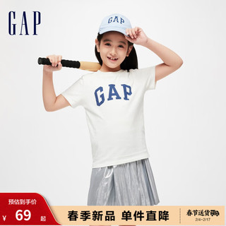 Gap男女童2024春季LOGO撞色纯棉圆领短袖T恤儿童装上衣890880 米白色 160cm(XL)亚洲尺码