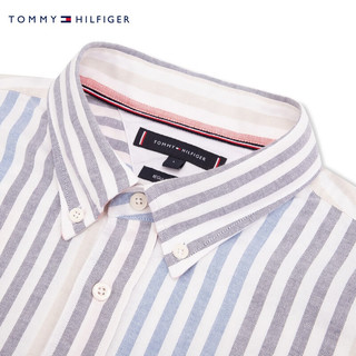 TOMMY HILFIGER24春季男装纯棉牛津纺通勤拼色条纹合身长袖衬衫34609 红蓝白条纹0A4 XS （：100-120斤）