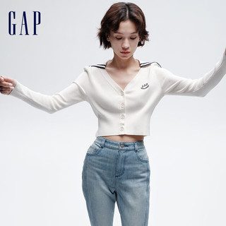 Gap 盖璞 女装春季2024LOGO甜美修身开襟针织开衫890003海军领针织衫 米白色 160/80A(S)亚洲尺码