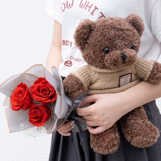 JoyFlower 永生花泰迪熊套装玫瑰花新年情人节生日礼物纪念日送女朋友老婆