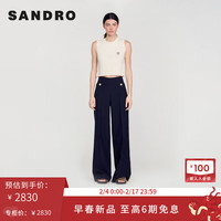 SANDRO2024早春女装法式高腰黑色休闲阔腿裤长裤SFPPA01363 D234/深蓝色 34