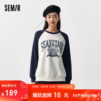 Semir森马卫衣女中长款宽松插肩袖2024春季做旧印花上衣 白蓝色调00318 160/84A/M