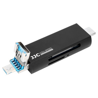 JJC USB3.0读卡器 多合一多功能高速 SD/TF卡 行车记录仪电脑相机手机苹果15 Type-C口 支持OTG功能 升级黑 Type-C+USB+Micro B口