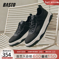 BASTO 百思图 2024夏季新款时尚户外运动休闲板鞋厚底男休闲鞋23805BM4 黑色 41