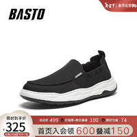BASTO 百思图 2024夏季新款简约户外休闲运动布鞋厚底男休闲鞋23802BM4 黑色 38