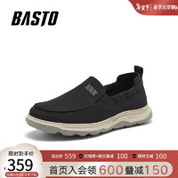BASTO 百思图 2024夏季新款商场同款时尚休闲布鞋平跟男休闲鞋W9099BM4 黑色 40