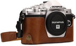 OLYMPUS 奧林巴斯 MegaGear MG1352 奧林巴斯 OM-D E-M10 Mark III Ever Ready 皮革相機半殼和表帶,帶電池使用,淺棕色