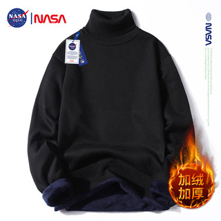 NASA GISS 高领毛衣男秋冬加绒保暖针织衫男士休闲内搭打底衫 黑色加绒 XL