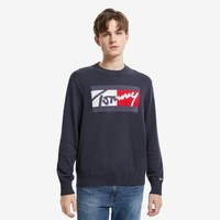 TOMMY HILFIGER Tommy Jeans 男女同款纯棉拼色LOGO提花宽松圆领毛衣针织衫11365