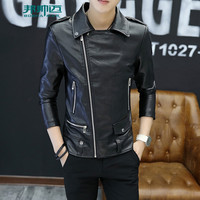 邦帅迈季男士皮衣夹克男外衣纯色修身PU皮外套青年韩版潮上衣 黑色 881 L（110-120斤）