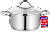 Bakken-Swiss 豪华 3 夸脱不锈钢汤锅带钢化玻璃透明盖 - 炖汤和感应烹饪 - 卓越的热量分布 - 重型和食品级