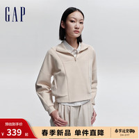 Gap女装春季2024简约纯色宽松半拉链翻领卫衣892087套头上衣 米黄色 160/80A(S)亚洲尺码