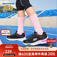 Skechers斯凯奇儿童运动鞋女童魔术贴休闲鞋中大童轻质跑步鞋303601L 黑色/桃红色/BKHP 28.5