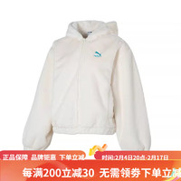 彪马（PUMA）女子2023冬休闲运动保暖防风简约仿皮草外套625194 白色625194-65 XS 白色|625194-65