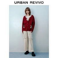 URBAN REVIVO UR2024春季女装休闲工装风松紧腰双口袋宽腿裤UWL640006 浅卡其 L