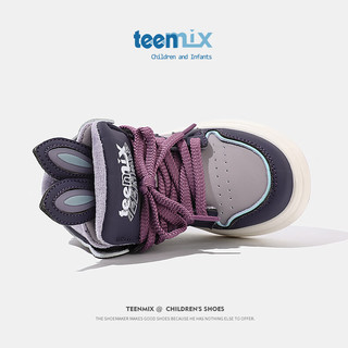 天美意（TEENMIX）天美意儿童棉鞋小孩加绒运动鞋休闲高帮滑板鞋中大童 紫色  32码