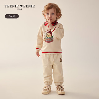 Teenie Weenie Kids小熊童装24春季男宝宝格纹小翻领套头卫衣 米色 80cm