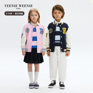 Teenie Weenie Kids小熊童装24春季男女童撞色刺绣贴标棒球服 藏青色 160cm