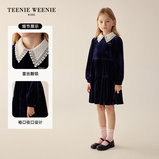 Teenie Weenie Kids小熊童装女童丝绒蕾丝翻领连衣裙 红色 150cm