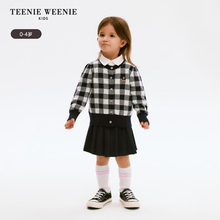 Teenie Weenie Kids小熊童装24春夏女宝宝花边圆领格纹针织衫 黄色 100cm