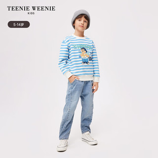 Teenie Weenie Kids小熊童装24春季男童圆领长袖撞色条纹卫衣 蓝色 140cm