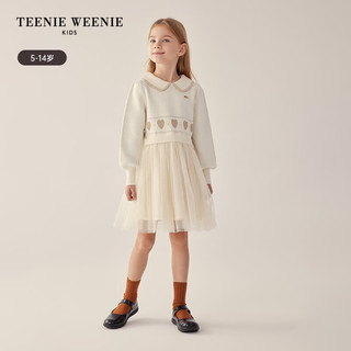 Teenie Weenie Kids小熊童装24早春新款女童小翻领网纱毛衣连衣裙 象牙白 1