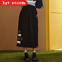 B.Duck小黄鸭休闲运动系列2024春季户外字母宽松中长款半身裙 黑色 XS