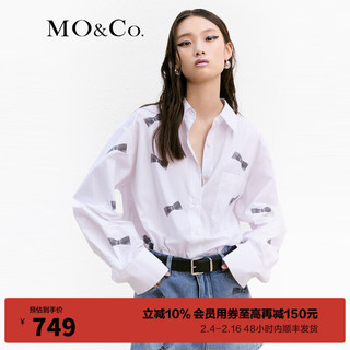 MO&Co.蝴蝶结印花棉质长袖白衬衫MBC2SHT001设计感小众 漂白色 S/160