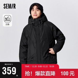 森马（Semir）棉服男户外三防通勤宽松连帽外套101723112105 黑色90001 L