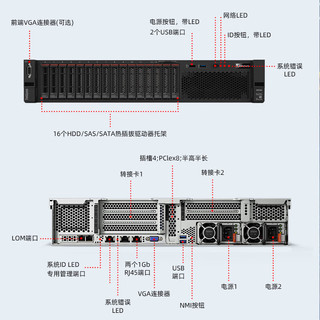 联想服务器主机SR588丨金牌5218R 16核 2.3GHz丨16G内存丨2块2T SATA硬盘