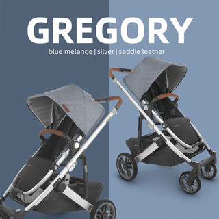 UPPAbaby CRUZ V2高景观婴儿推车双向 可坐可躺 易折叠 宝宝手推车 蓝灰色-GREGORY【含睡篮】