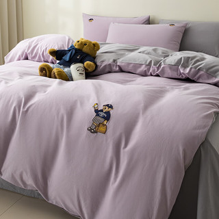 TEENIE WEENIE小熊简约床上四件套纯棉100%纯棉被套全棉床单被罩床上用品三件套 1.5/1.8m床单四件套-被套200*230