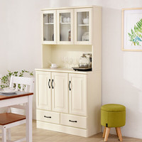 家逸实木餐边柜樱桃木色碗柜饭橱茶水柜储物柜厨房柜子置物柜收纳柜 白色