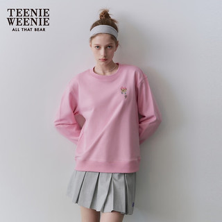 Teenie Weenie小熊女装2024春季日系简约圆领套头卫衣休闲上衣 粉色 155/XS