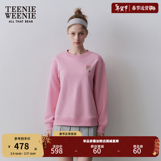 Teenie Weenie小熊女装2024春季日系简约圆领套头卫衣休闲上衣 粉色 155/XS