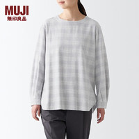 无印良品（MUJI）女式 法兰绒 长袖罩衫  T恤休闲打底衫百搭女款 BC2F6C3A 灰色格纹 M(160/84A)